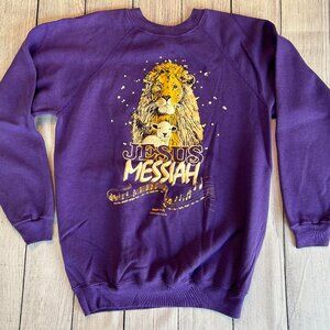 vtg 80s Jesus Messiah purple crewneck sweatshirt size L puff paint double sided